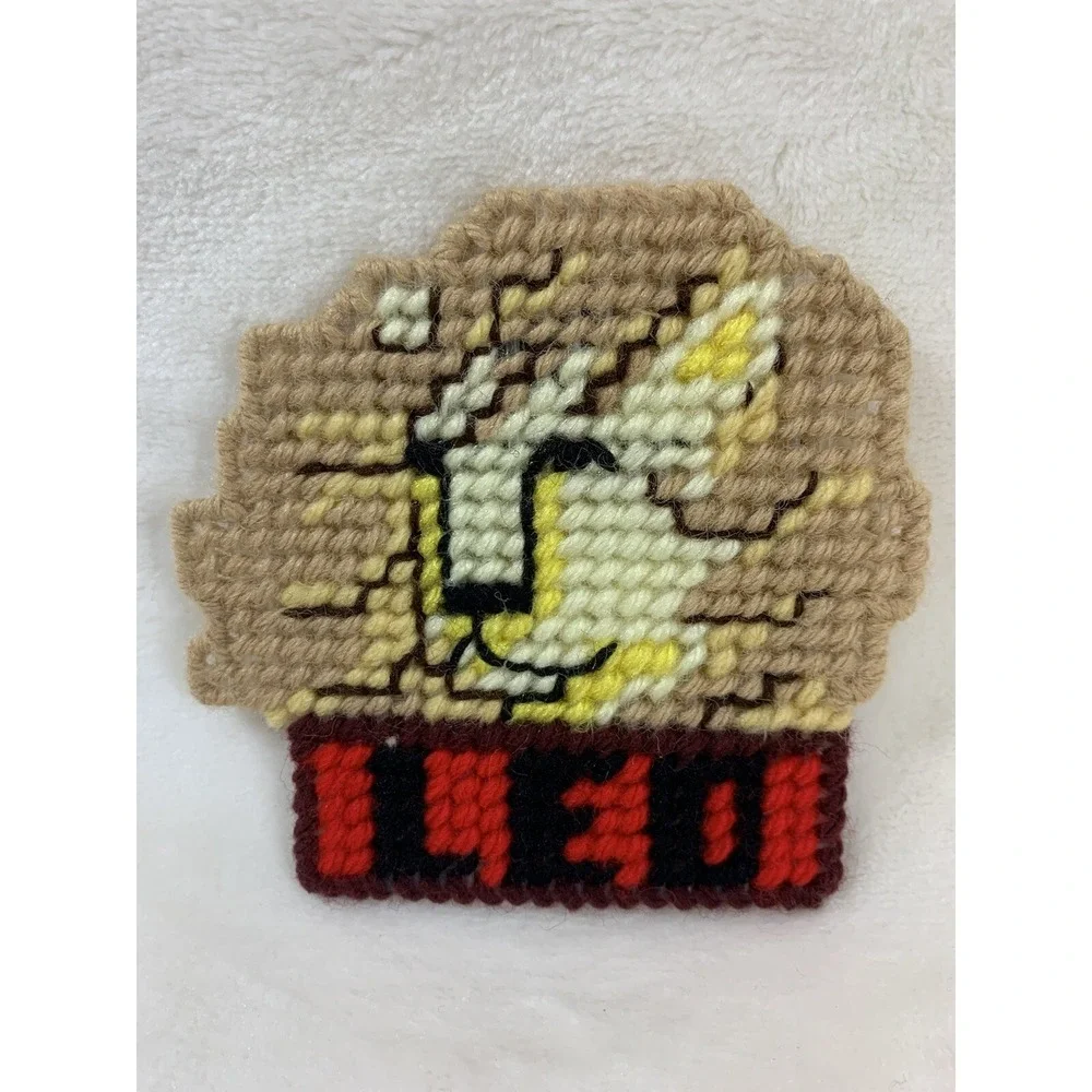 Vintage Leo Horoscope‎ Sign Lion Handmade Needlepoint Plastic Canvas Magnet OOAK